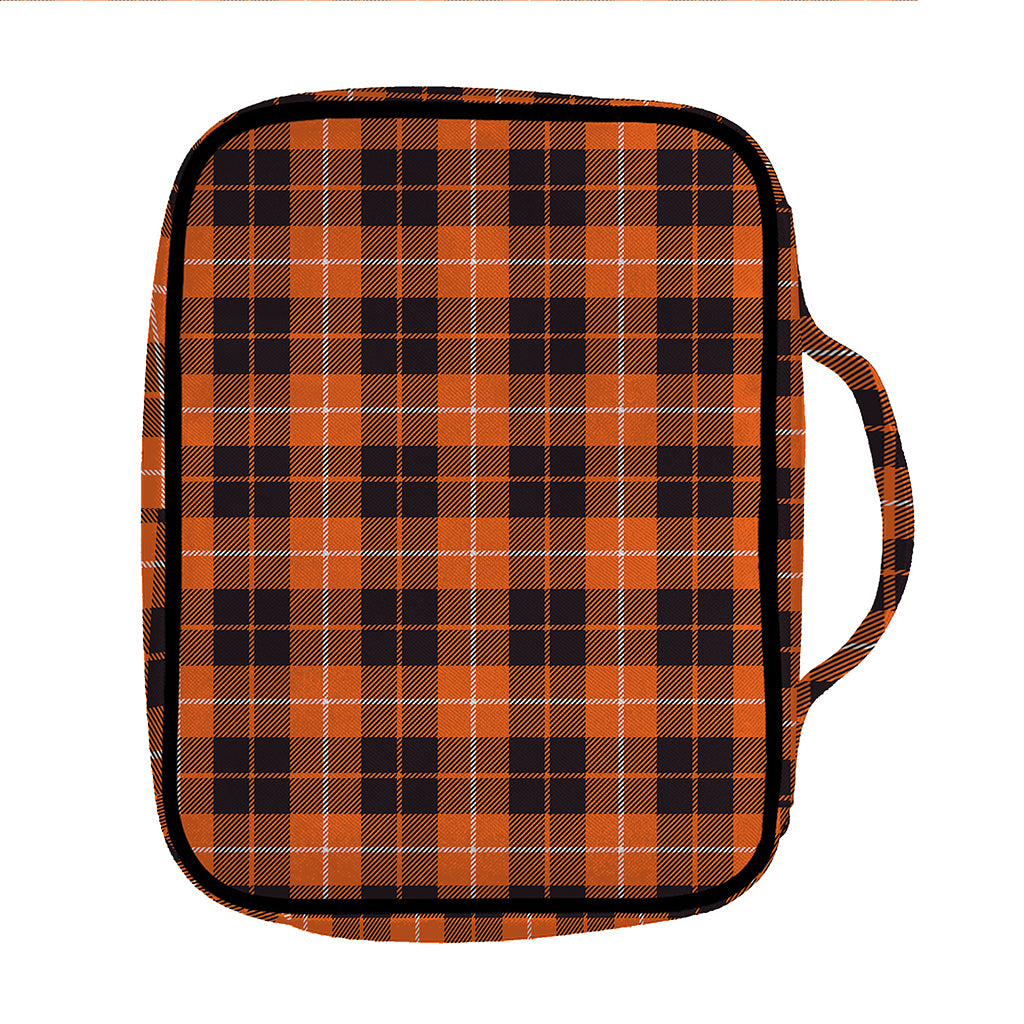 Orange Grey And White Tartan Print Front Pocket Bible Bag