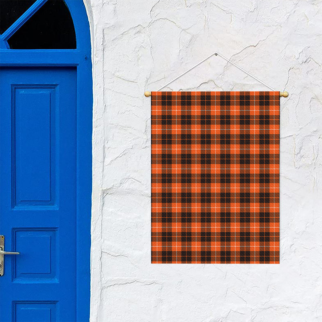 Orange Grey And White Tartan Print Garden Flag