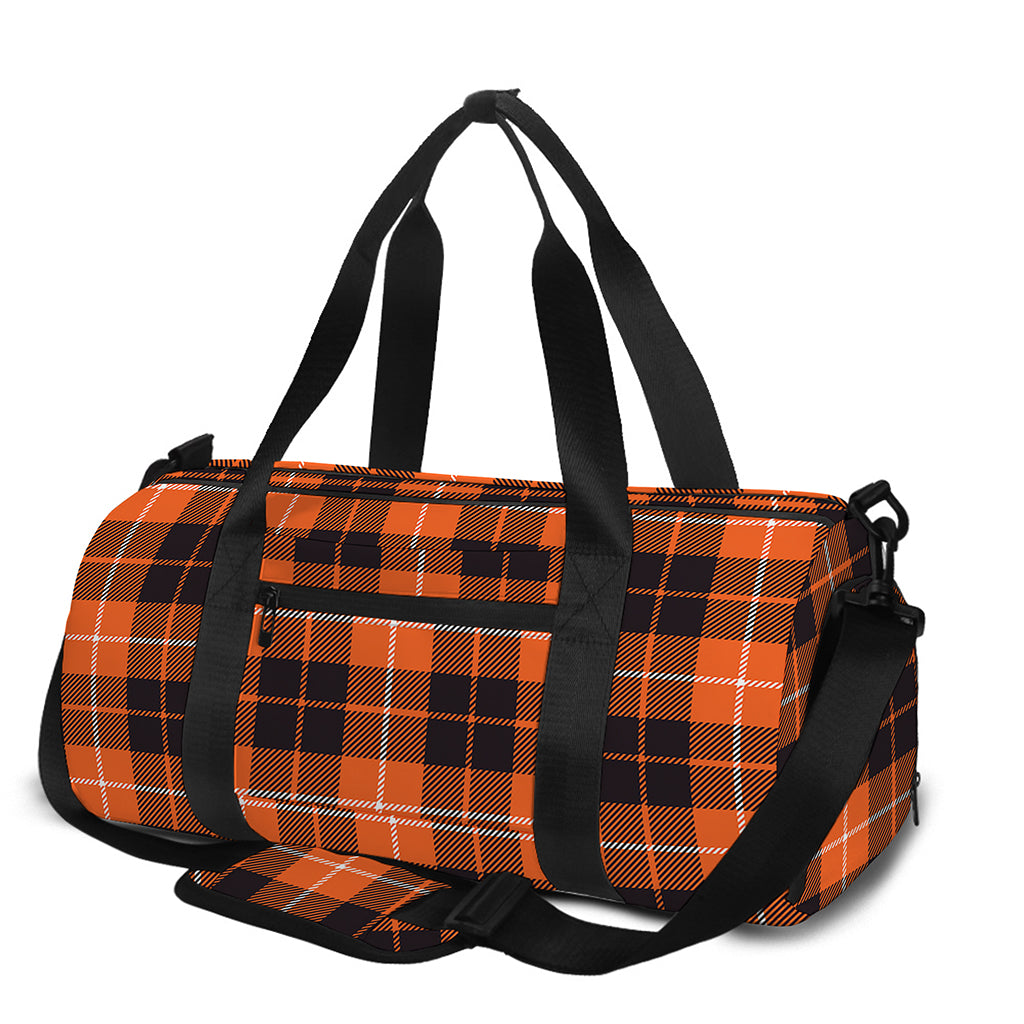 Orange Grey And White Tartan Print Gym Bag