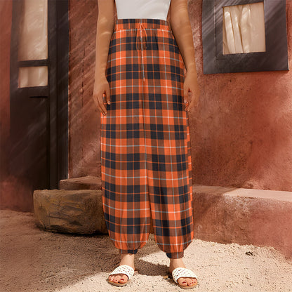 Orange Grey And White Tartan Print Harem Pants