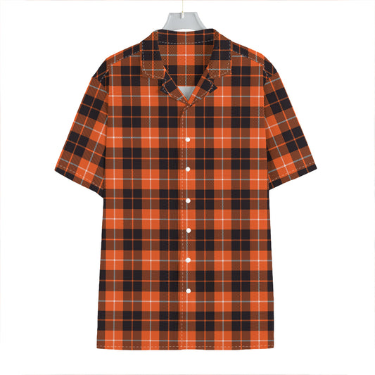 Orange Grey And White Tartan Print Hawaiian Shirt