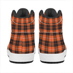Orange Grey And White Tartan Print High Top Leather Sneakers