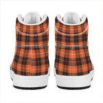 Orange Grey And White Tartan Print High Top Leather Sneakers