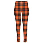 Orange Grey And White Tartan Print High-Waisted Pocket Leggings