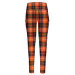 Orange Grey And White Tartan Print High-Waisted Pocket Leggings