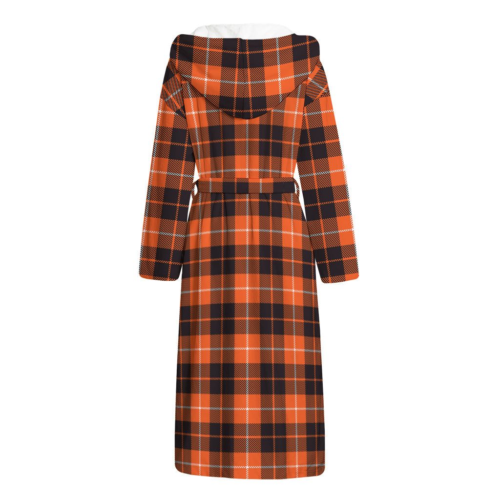 Orange Grey And White Tartan Print Hooded Bathrobe