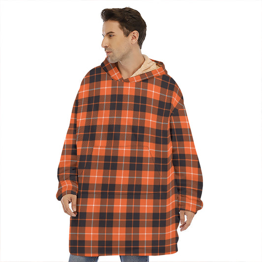 Orange Grey And White Tartan Print Hoodie Blanket
