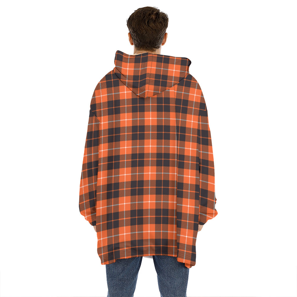 Orange Grey And White Tartan Print Hoodie Blanket