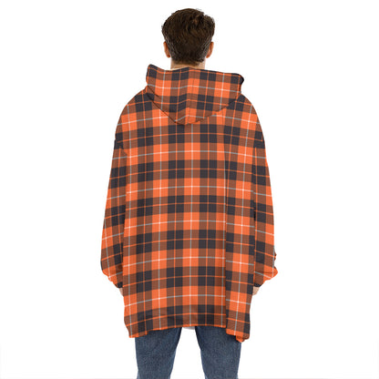 Orange Grey And White Tartan Print Hoodie Blanket