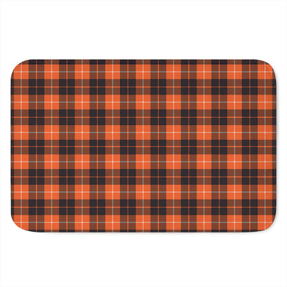 Orange Grey And White Tartan Print Indoor Door Mat