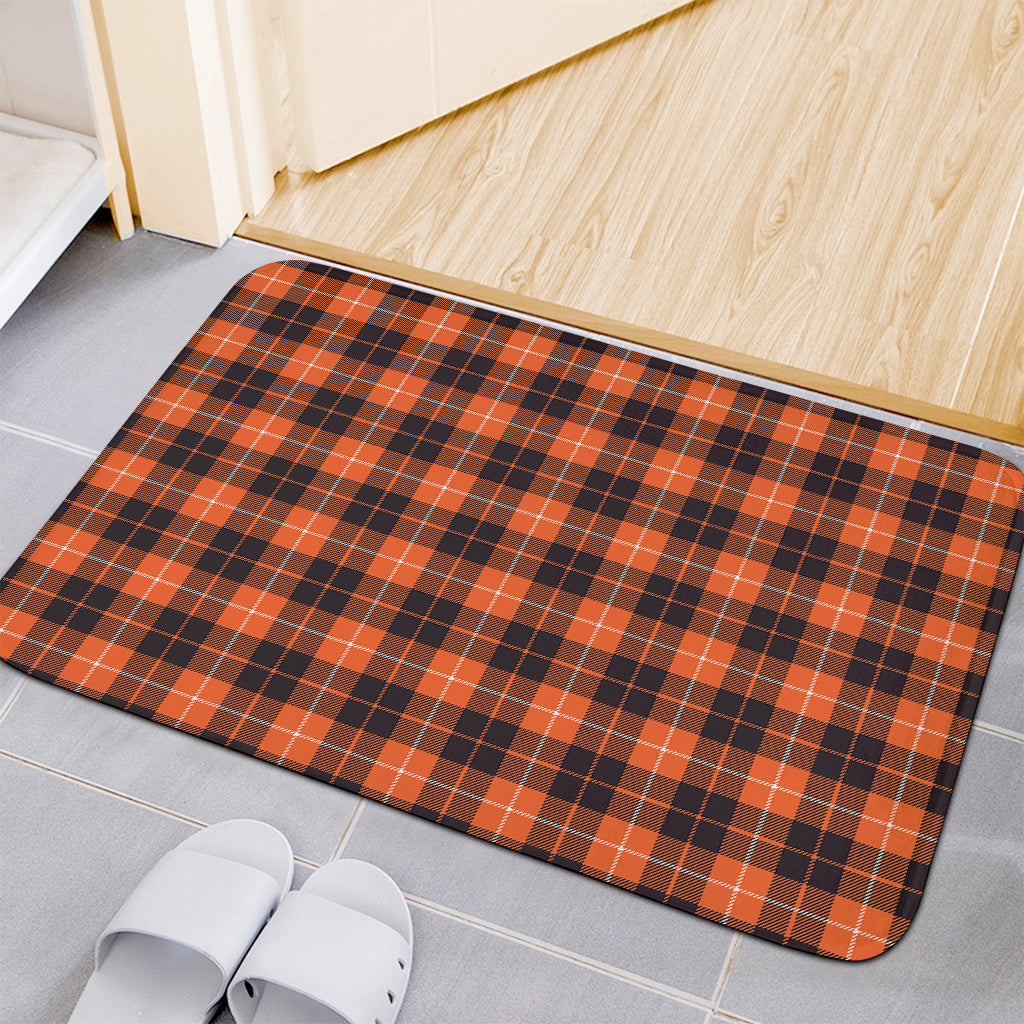 Orange Grey And White Tartan Print Indoor Door Mat