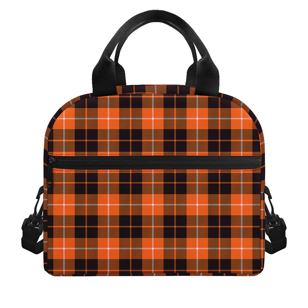 Orange Grey And White Tartan Print Insulated Lunch Bag