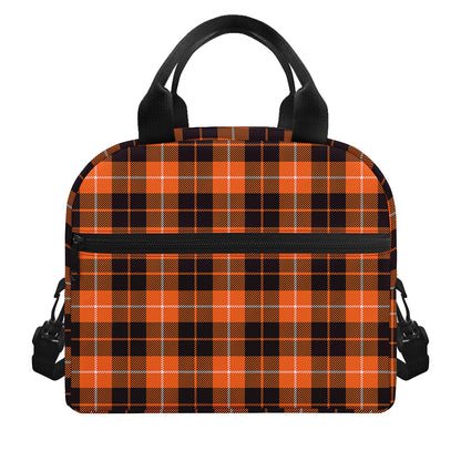 Orange Grey And White Tartan Print Insulated Lunch Bag