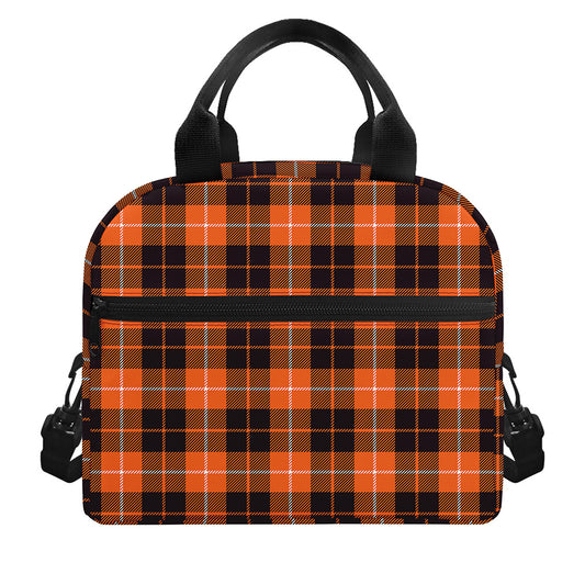 Orange Grey And White Tartan Print Insulated Lunch Bag