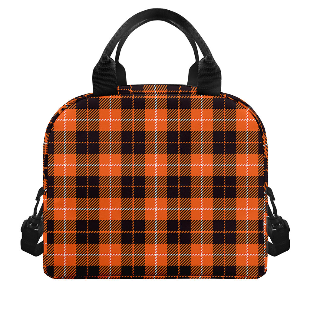 Orange Grey And White Tartan Print Insulated Lunch Bag