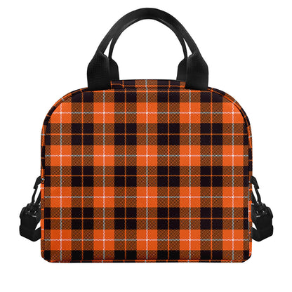 Orange Grey And White Tartan Print Insulated Lunch Bag