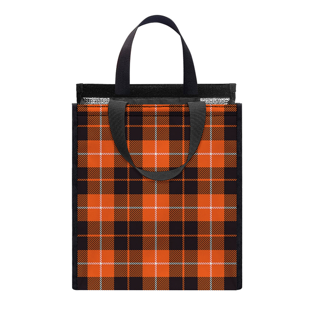 Orange Grey And White Tartan Print Insulated Lunch Tote