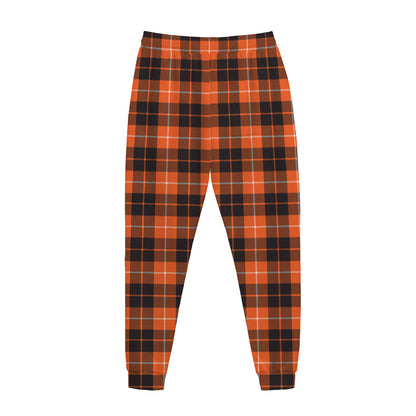 Orange Grey And White Tartan Print Jogger Pants