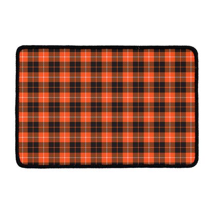 Orange Grey And White Tartan Print Kitchen Mat