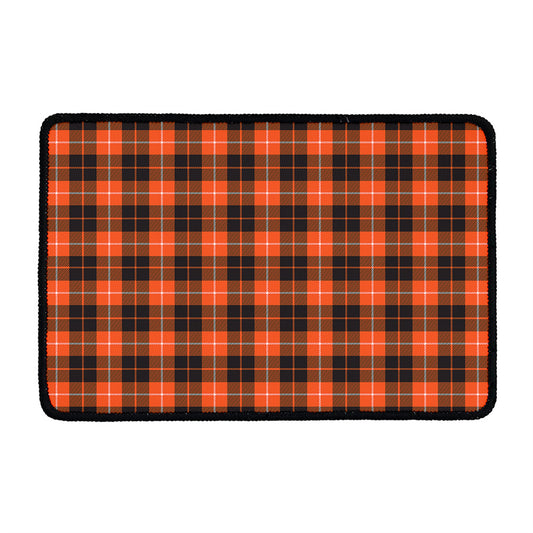 Orange Grey And White Tartan Print Kitchen Mat