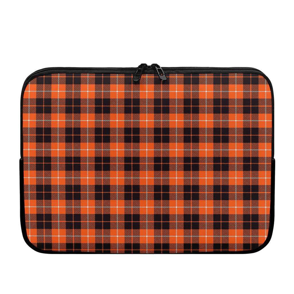 Orange Grey And White Tartan Print Laptop Sleeve