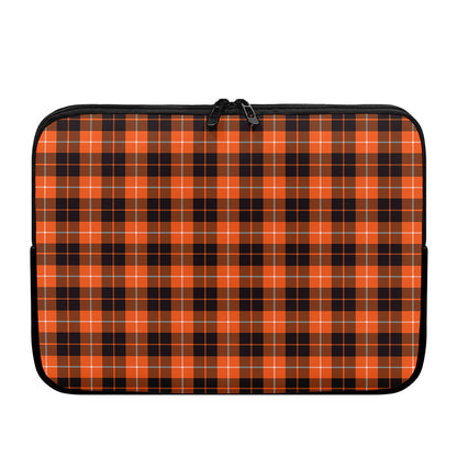 Orange Grey And White Tartan Print Laptop Sleeve