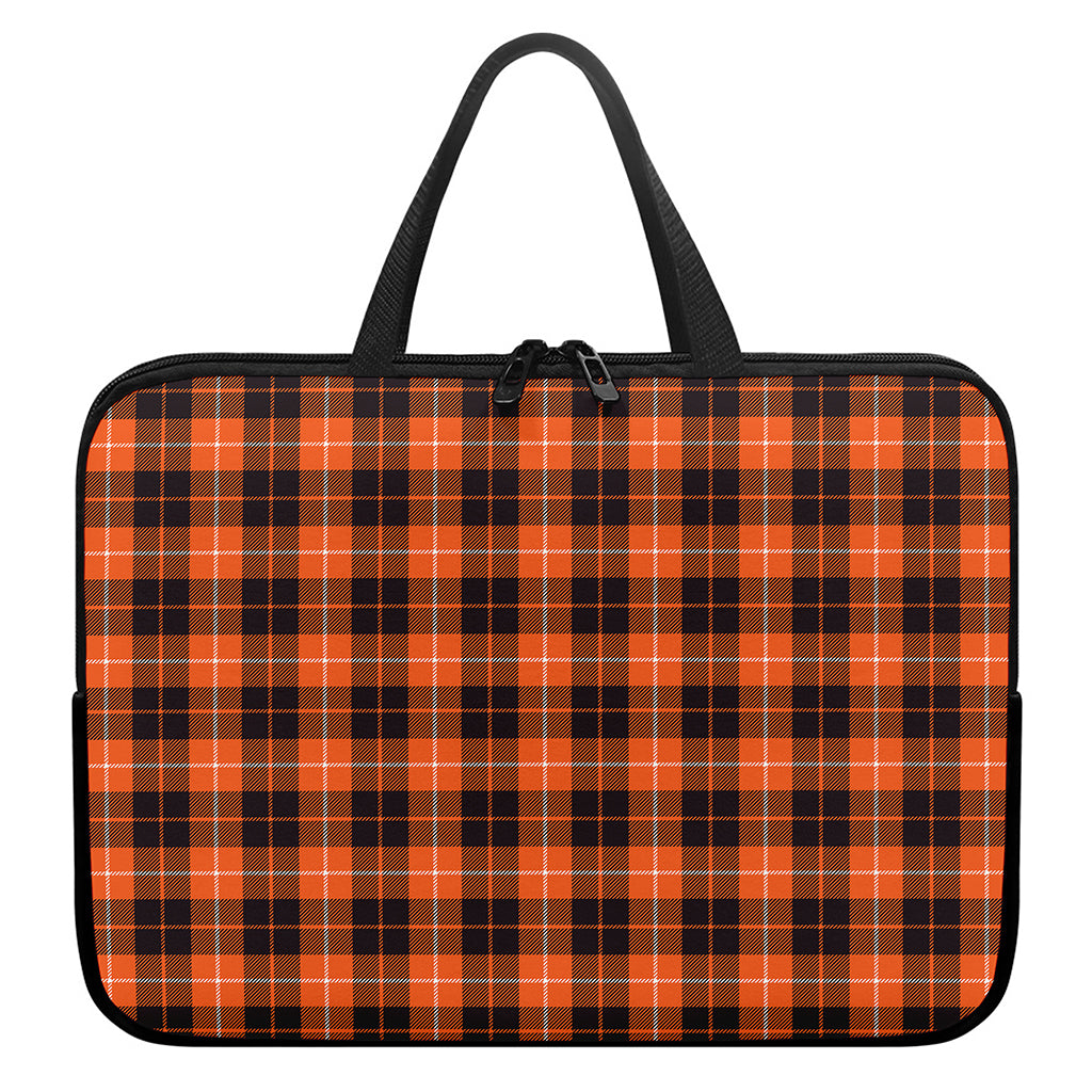Orange Grey And White Tartan Print Laptop Sleeve With Handle