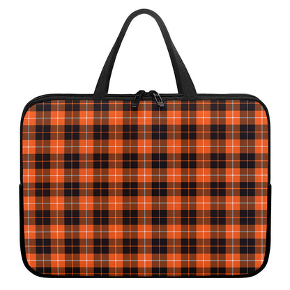 Orange Grey And White Tartan Print Laptop Sleeve With Handle