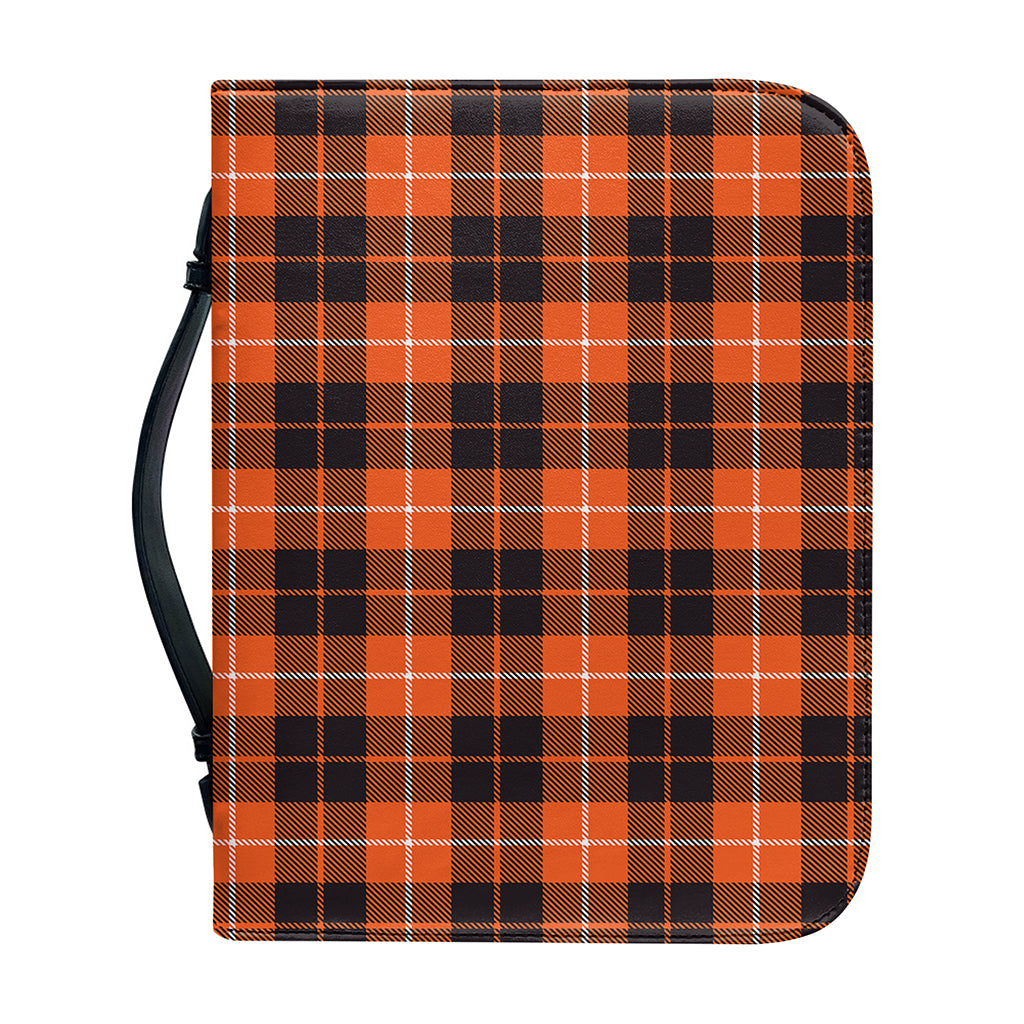 Orange Grey And White Tartan Print Leather Bible Cover