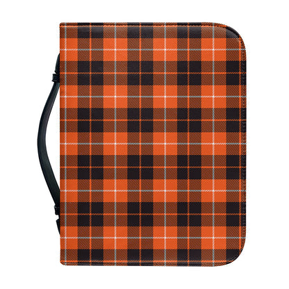 Orange Grey And White Tartan Print Leather Bible Cover