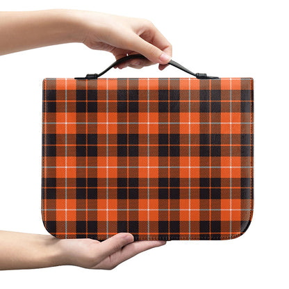 Orange Grey And White Tartan Print Leather Bible Cover