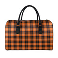 Orange Grey And White Tartan Print Leather Duffel Bag
