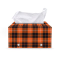 Orange Grey And White Tartan Print Leather Tissue Box Cover