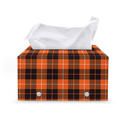 Orange Grey And White Tartan Print Leather Tissue Box Cover