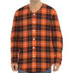 Orange Grey And White Tartan Print Long Sleeve Baseball Jersey