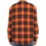 Orange Grey And White Tartan Print Long Sleeve Baseball Jersey