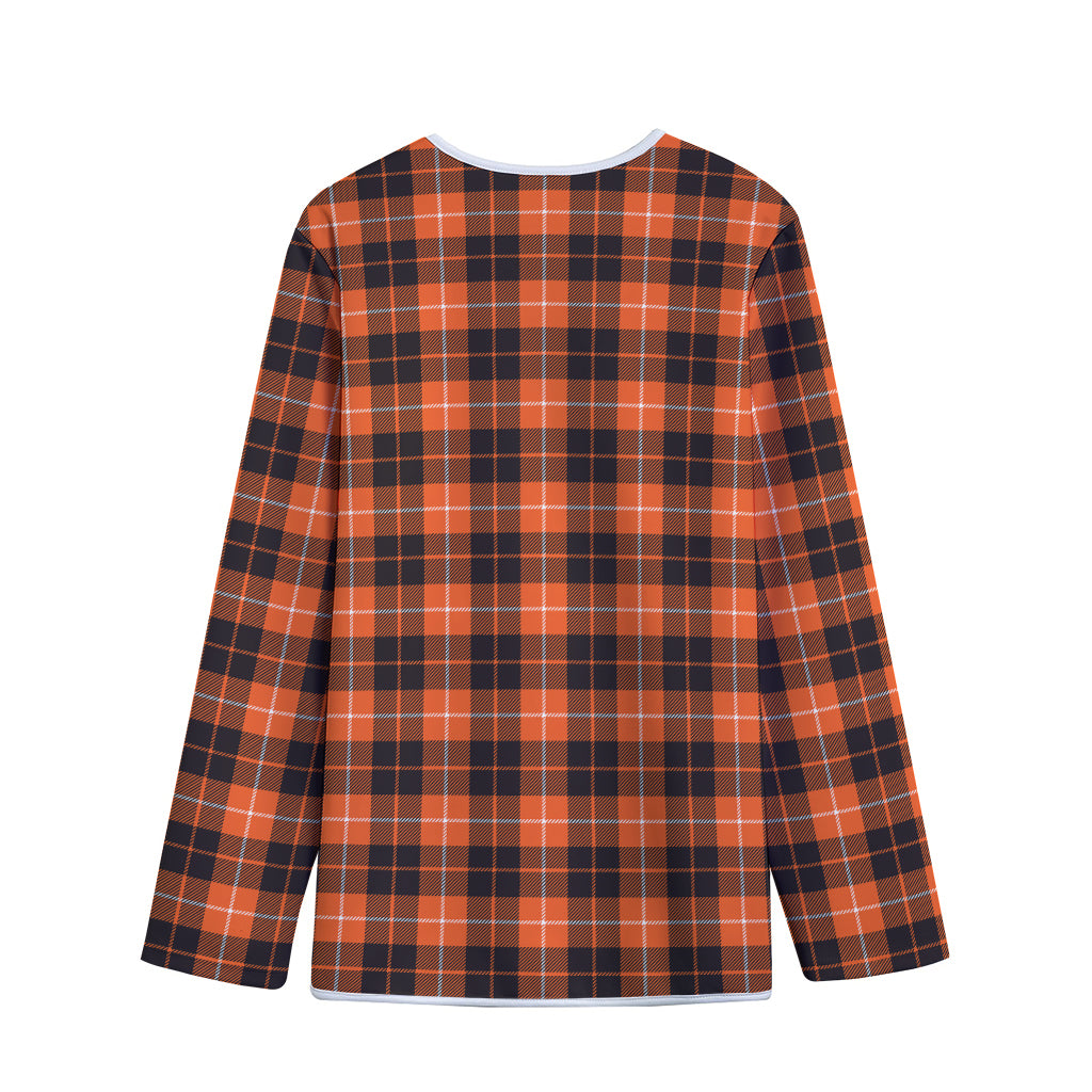 Orange Grey And White Tartan Print Long Sleeve Short Coat