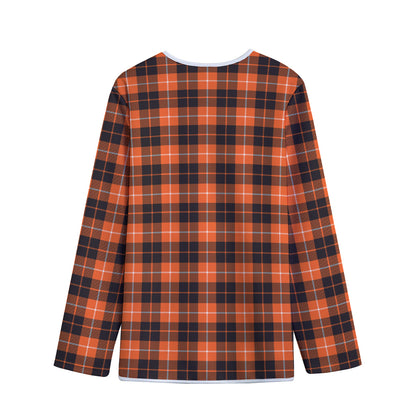 Orange Grey And White Tartan Print Long Sleeve Short Coat
