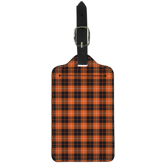 Orange Grey And White Tartan Print Luggage Tag