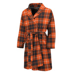 Orange Grey And White Tartan Print Men's Bathrobe