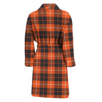 Orange Grey And White Tartan Print Men's Bathrobe