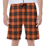Orange Grey And White Tartan Print Men's Beach Shorts