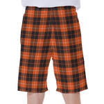 Orange Grey And White Tartan Print Men's Beach Shorts