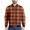 Orange Grey And White Tartan Print Men's Bomber Jacket