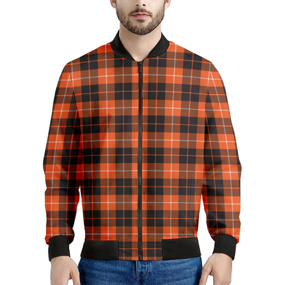 Orange Grey And White Tartan Print Men's Bomber Jacket