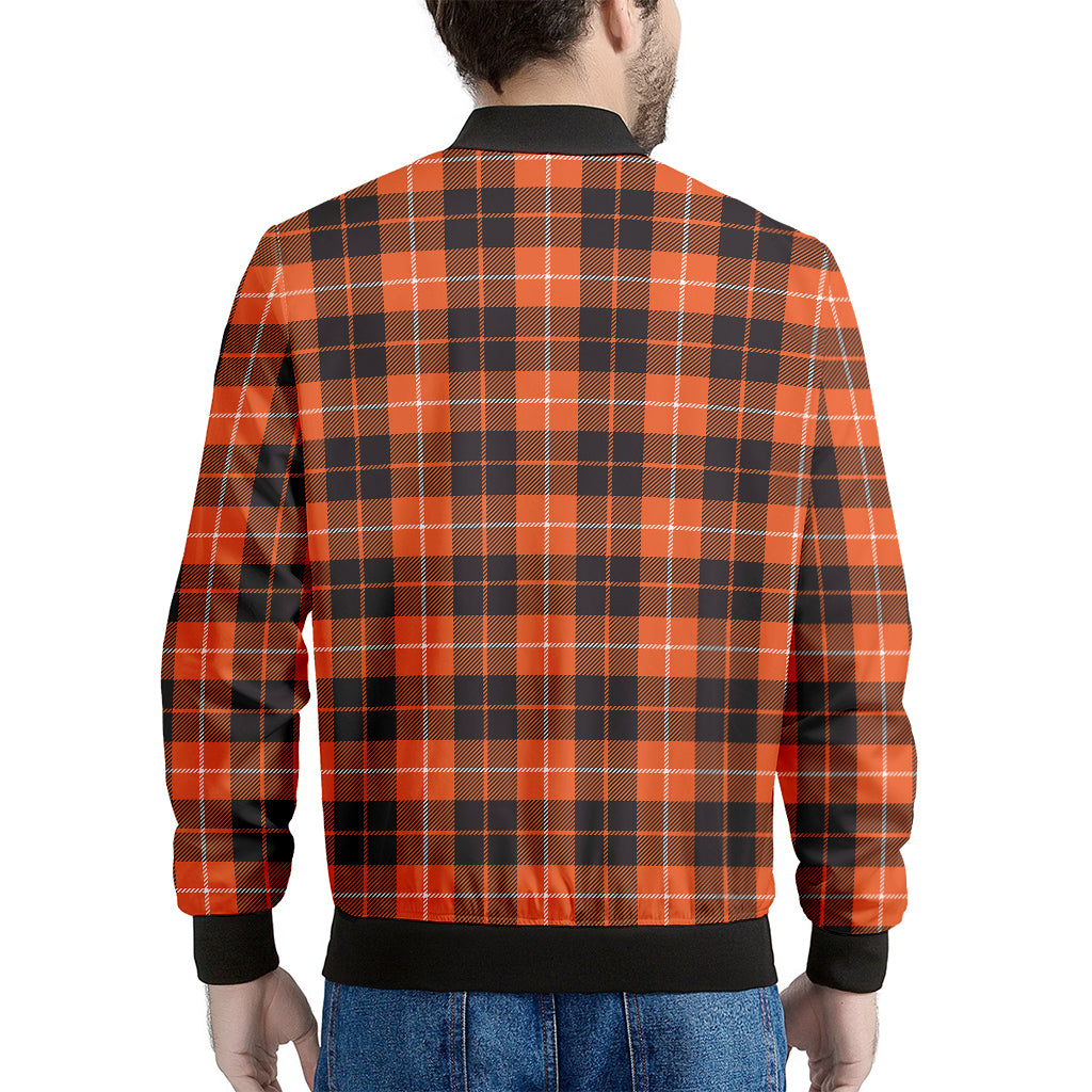 Orange Grey And White Tartan Print Men's Bomber Jacket