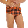 Orange Grey And White Tartan Print Men's Briefs