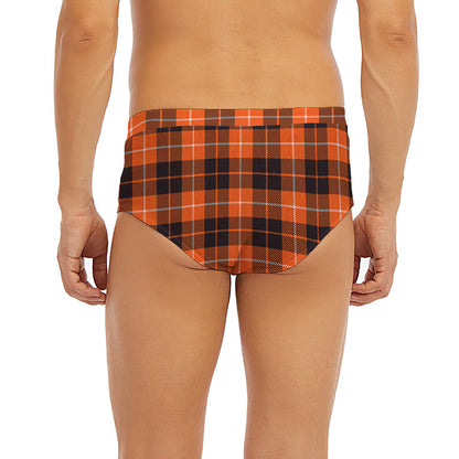 Orange Grey And White Tartan Print Men's Briefs