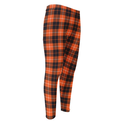 Orange Grey And White Tartan Print Men's Compression Pants