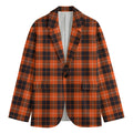 Orange Grey And White Tartan Print Men's Cotton Blazer